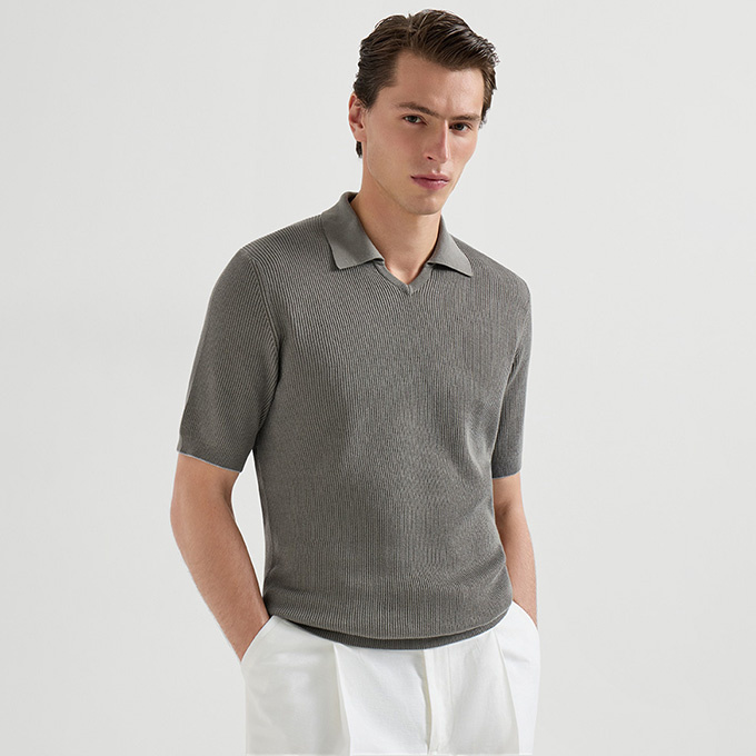 brunello cucinelli english rib knit polo shirt